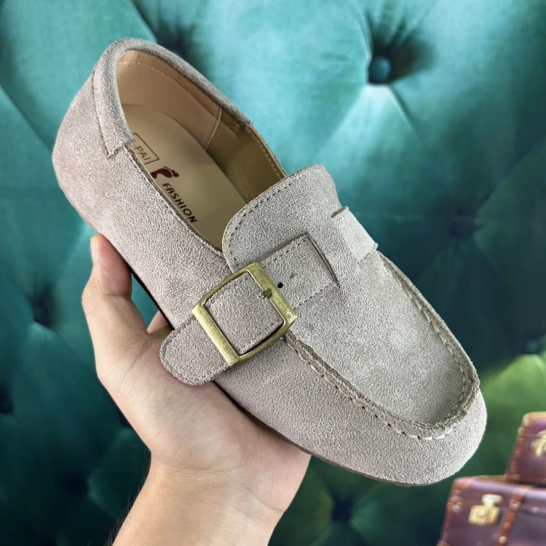 磨砂真皮圆头中年豆豆鞋乐福鞋英伦风皮鞋鞋子百搭