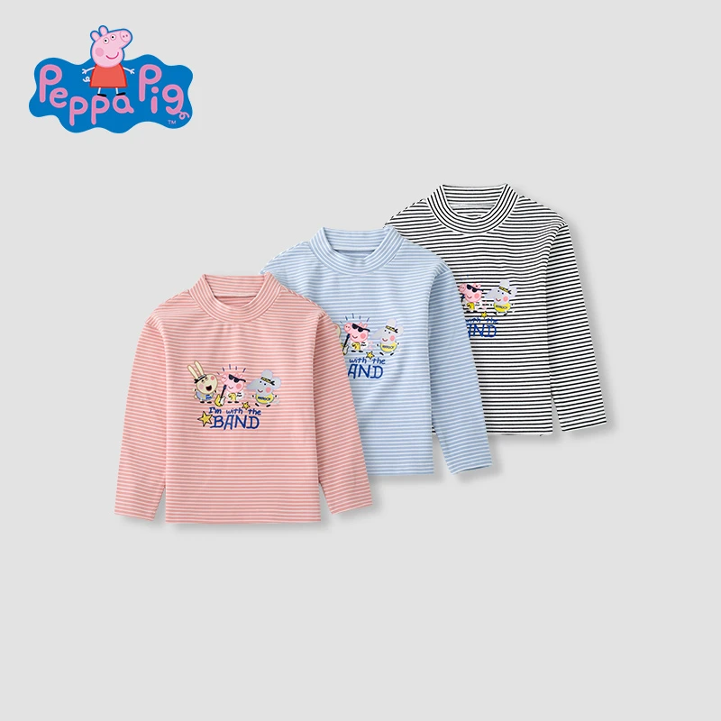 小猪佩奇条纹女童儿童打底衫X23015宝宝上衣长袖童装高领春秋秋季