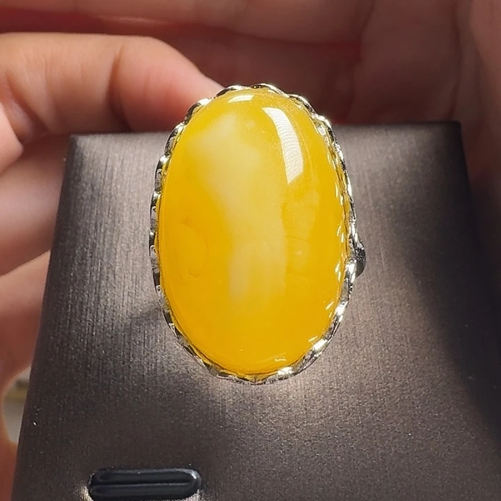 蜜蜡银S925镶嵌戒指戒指