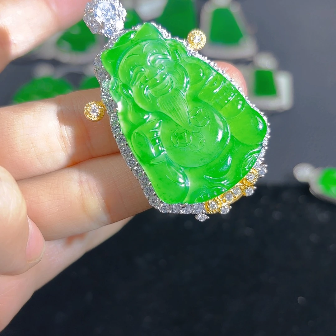 重***板翡翠银S925镶嵌吊坠(不含链)