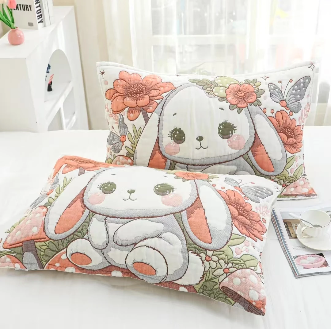 【奈美兔枕巾】50*80亲肤柔软卡通风可爱棉纱枕巾