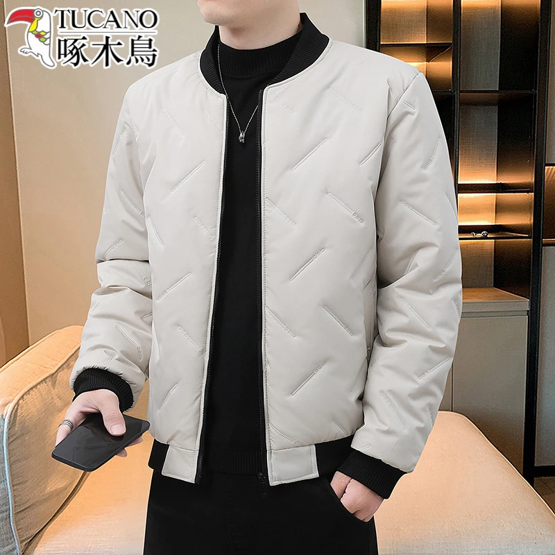 啄木鸟棒球领夹克男秋冬季新款修身潮流百搭保暖短款大码夹克外套