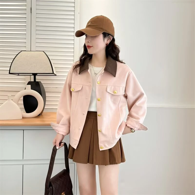 胖MM大码女长袖拼接纽扣不褪色休闲网红潮流韩版春季夹克短外套