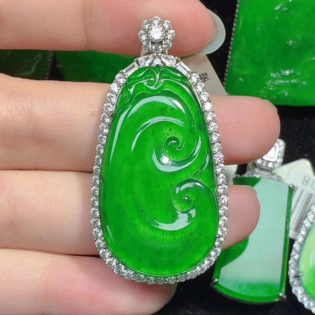 翡翠银S925镶嵌颈饰天然A货翡翠