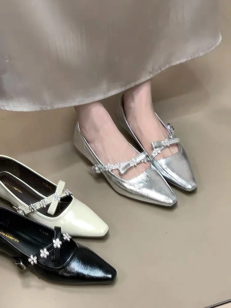法式设计感气质尖头水钻单鞋女2025早秋新款浅口蝴蝶结玛丽珍鞋女