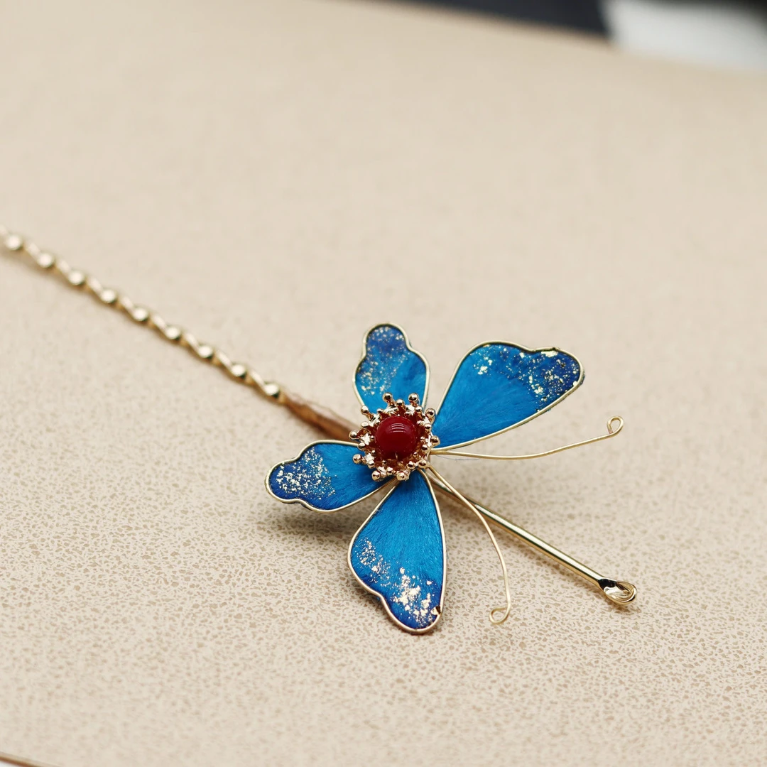 蝴蝶耳勺簪 【复原】掐丝绒花簪子铜耳勺簪子发饰汉