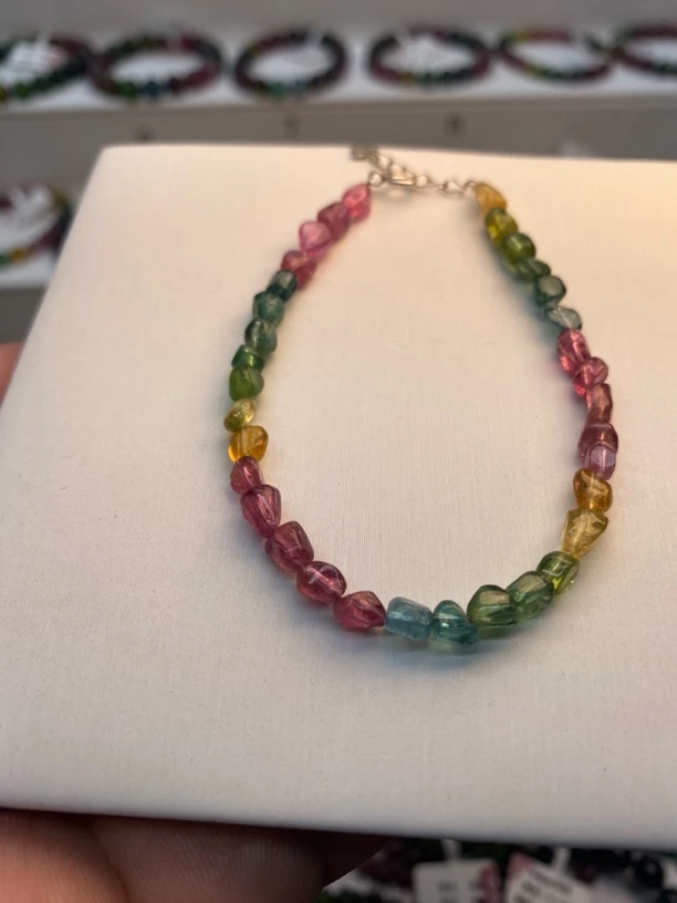 天然正品彩虹糖豆碧玺单圈手链（4-5m）随机发