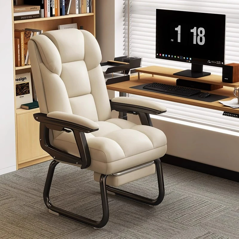 弓形椅家用电脑椅书桌椅办公老板椅可躺休闲沙发座椅书房椅固定脚