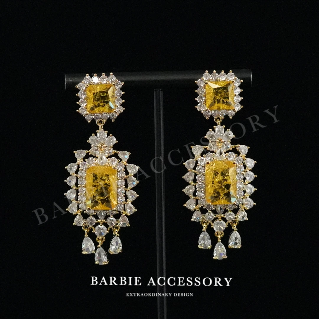 铜合金合成锆石耳饰 【皇丽冰痕】法式既视设计款高级感绝美耳环