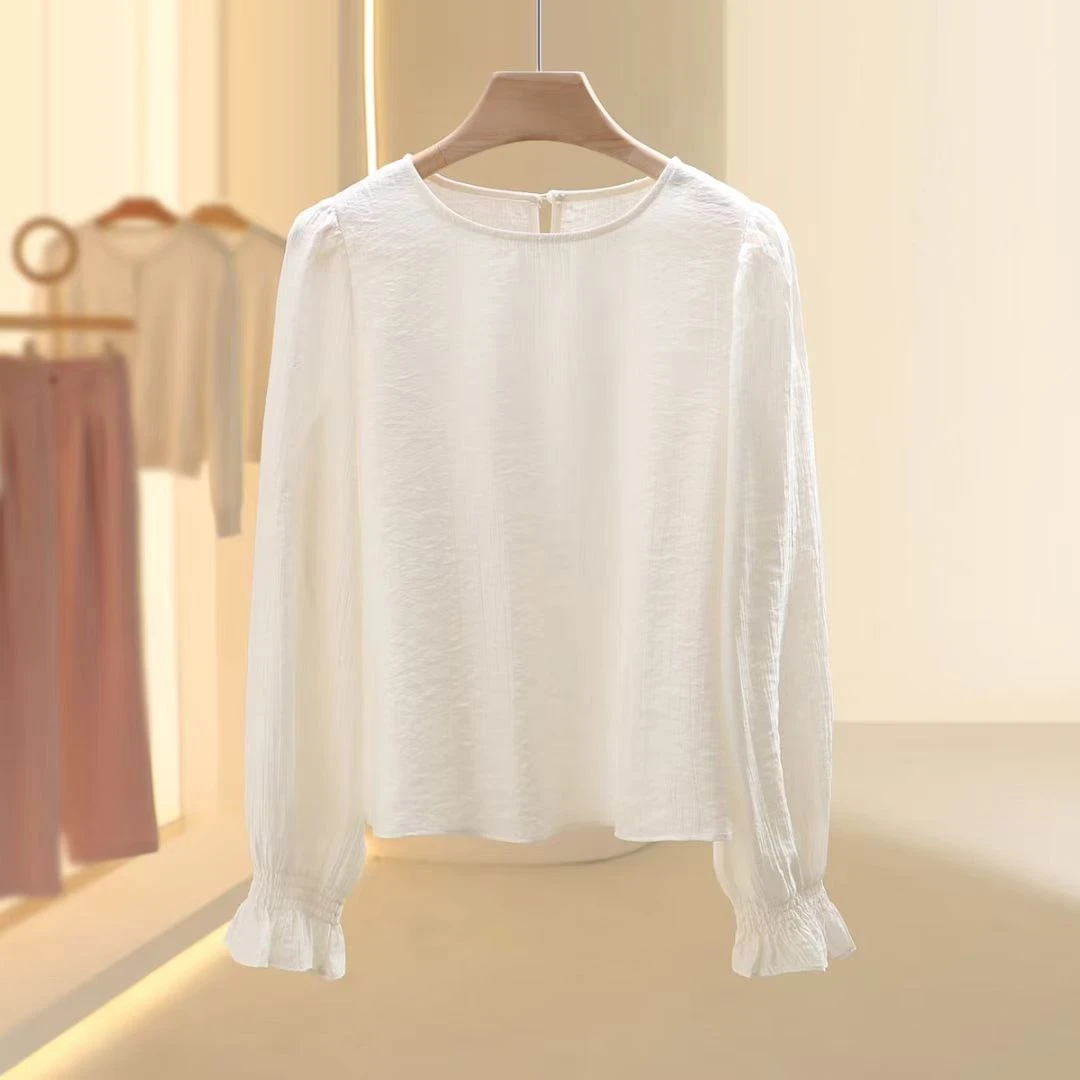 气质洋气上衣2025秋季新款设计感衬衫女圆领长袖衬衣2622#