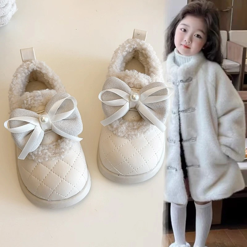 ABC儿童棉鞋2025冬季新款女童加绒保暖宝宝鞋小女孩蝴蝶结棉靴潮