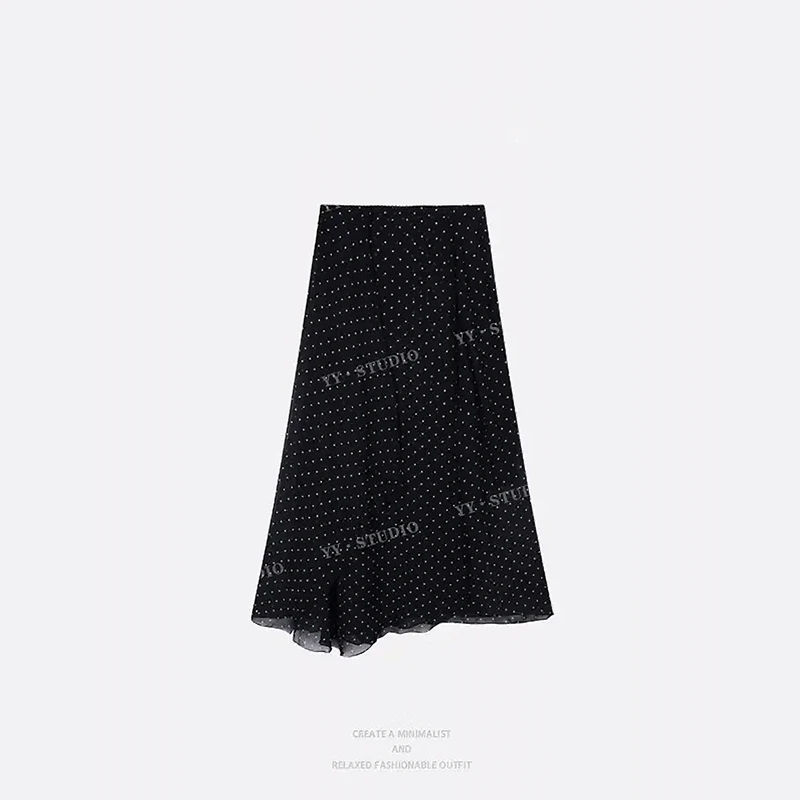 TY原创 小波点纱裙半身裙女2025薄款高腰休闲长裙（有内衬）6135Q