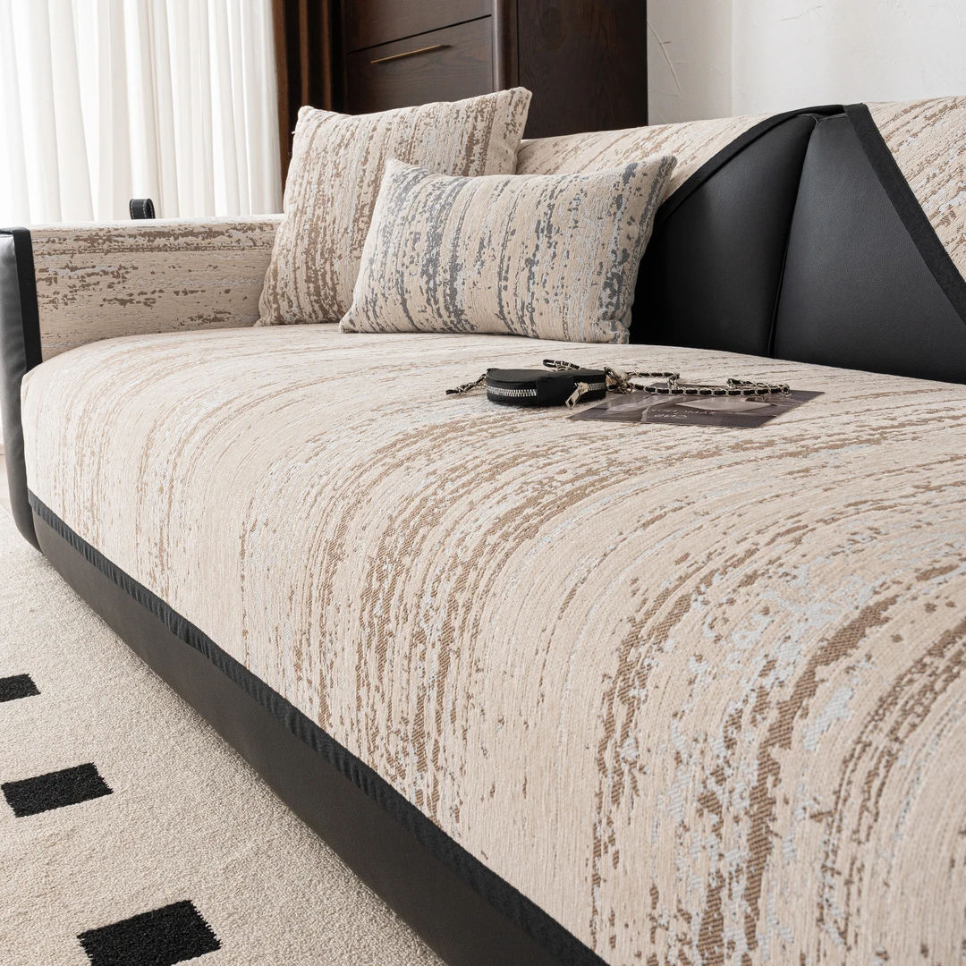 漫浔2025新款现代轻奢高级感直排皮沙发垫四季通用坐垫防滑盖布巾