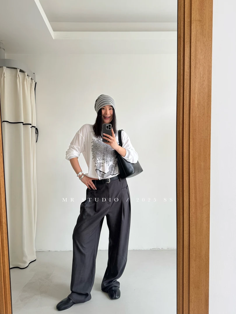 【YILI显瘦女装】日系100%棉小众设计绳结编织印花长袖t Y0732