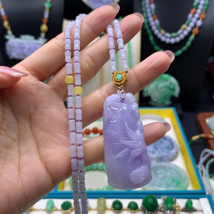 颈饰未镶嵌翡翠紫翡竹节