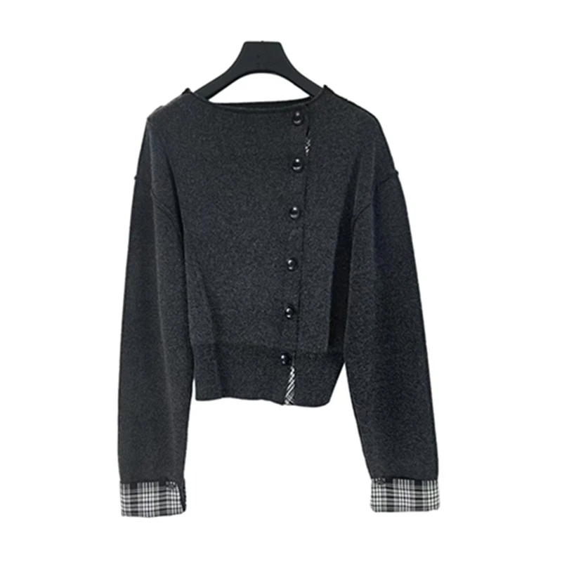 2025新款女小香风气质长袖短款时尚拼接百搭黑色针织衫S253Z3516