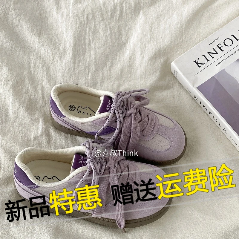 紫色小众设计感德训鞋女款春秋学生丑萌大头板鞋复古休闲运动鞋子