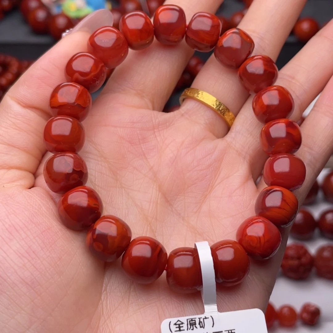 南红玛瑙未镶嵌手链（原矿）11mm高品瓦西牛血火焰老型手串