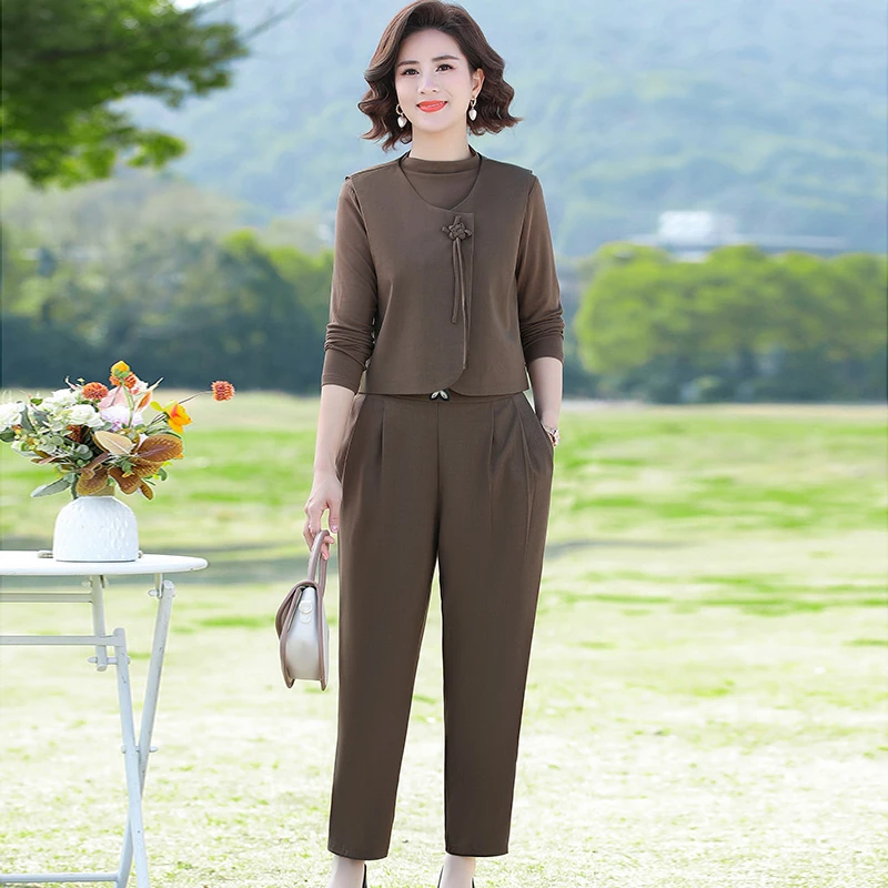 【时尚三件套】年轻妈妈装秋款套装高端时尚减龄显瘦中老年气质女装