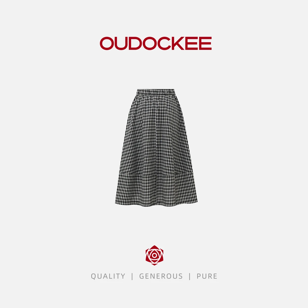 OUDOCKEE 鸥鸥【鸥鸥同款】复古宽松黑色格子显瘦半身裙 BBAE2233T