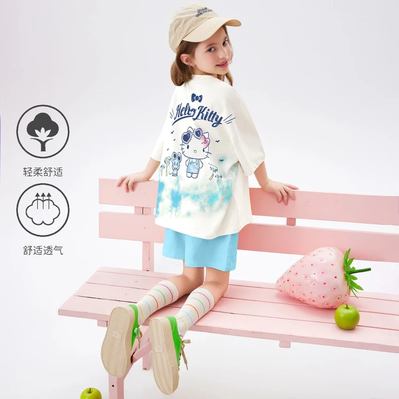 HELLO KITTY/凯蒂猫女童夏季2025年新款舒适休闲宽松卡通印花T恤
