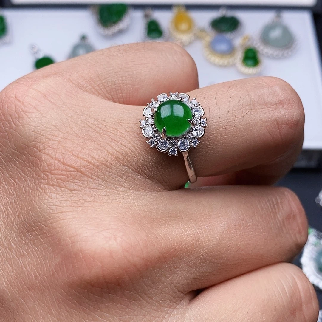 翡翠戒指银S925镶嵌戒指