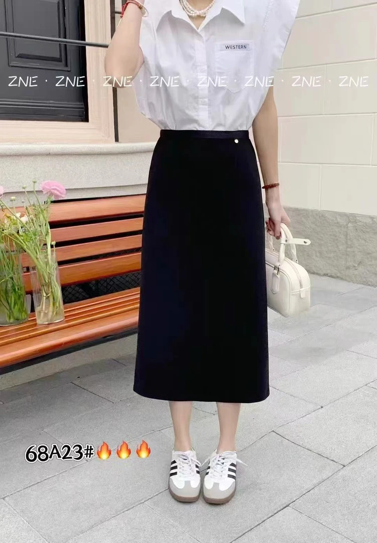 1938-黑色开叉半身裙女新款高腰显瘦包臀中长裙