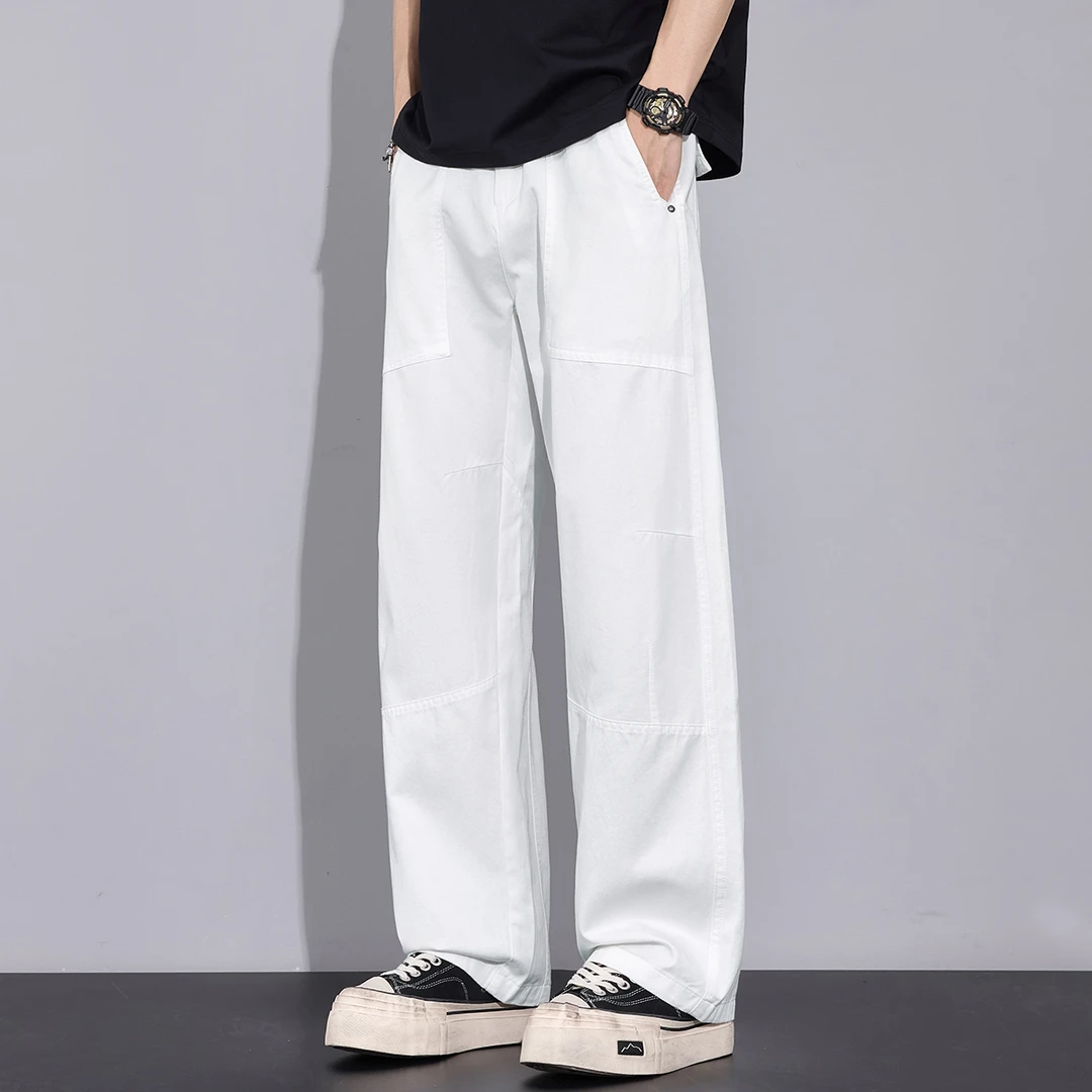 Kuvine潮牌2025夏季新款休闲裤男宽松莱赛尔天丝凉感薄款白色男裤