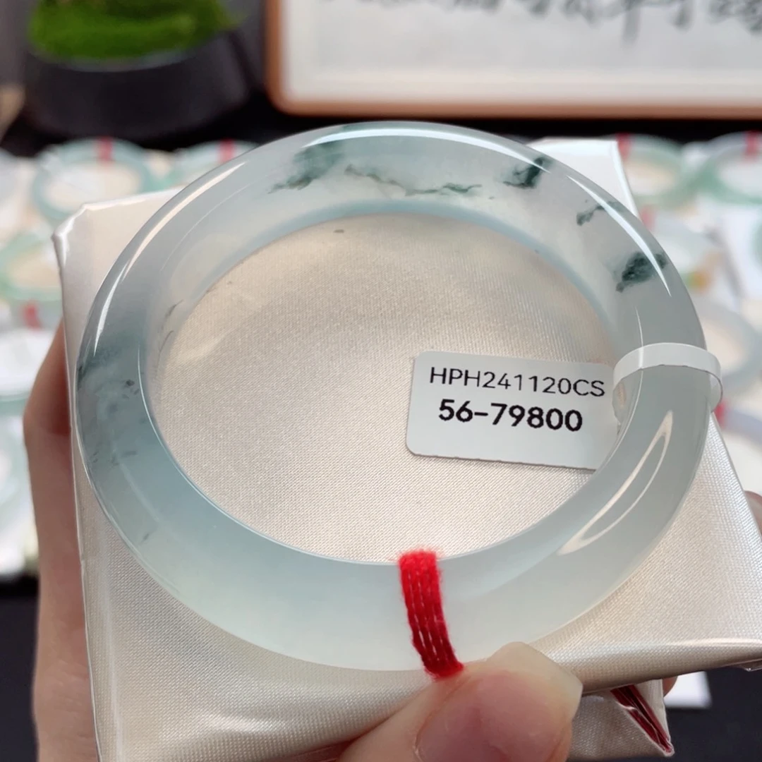 【闪购商品】翡翠手镯未镶嵌56炸光透亮星光棒水墨画46号