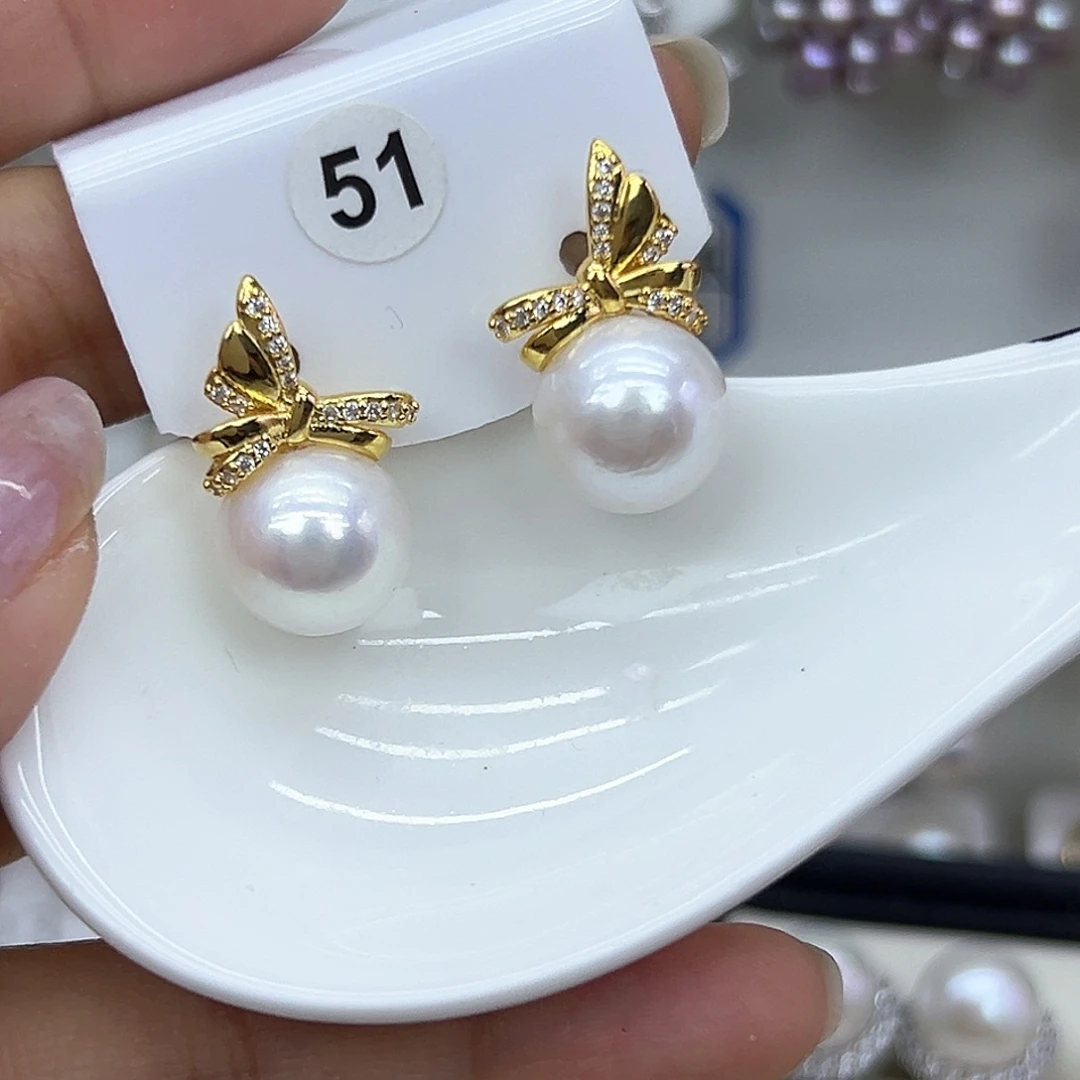 银S925镶嵌耳饰淡水珍珠