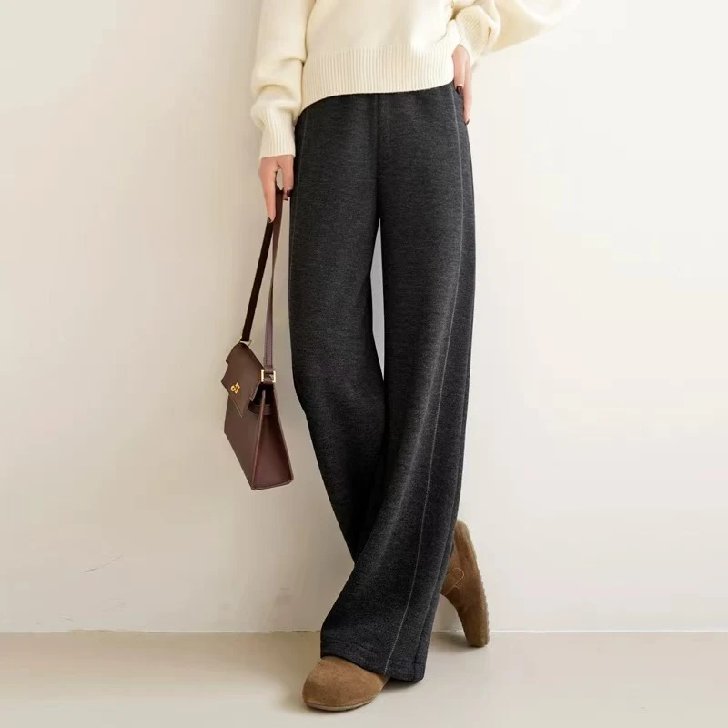 韩系冬季轻奢加绒加厚女款羊毛桑蚕丝精修版香蕉裤1