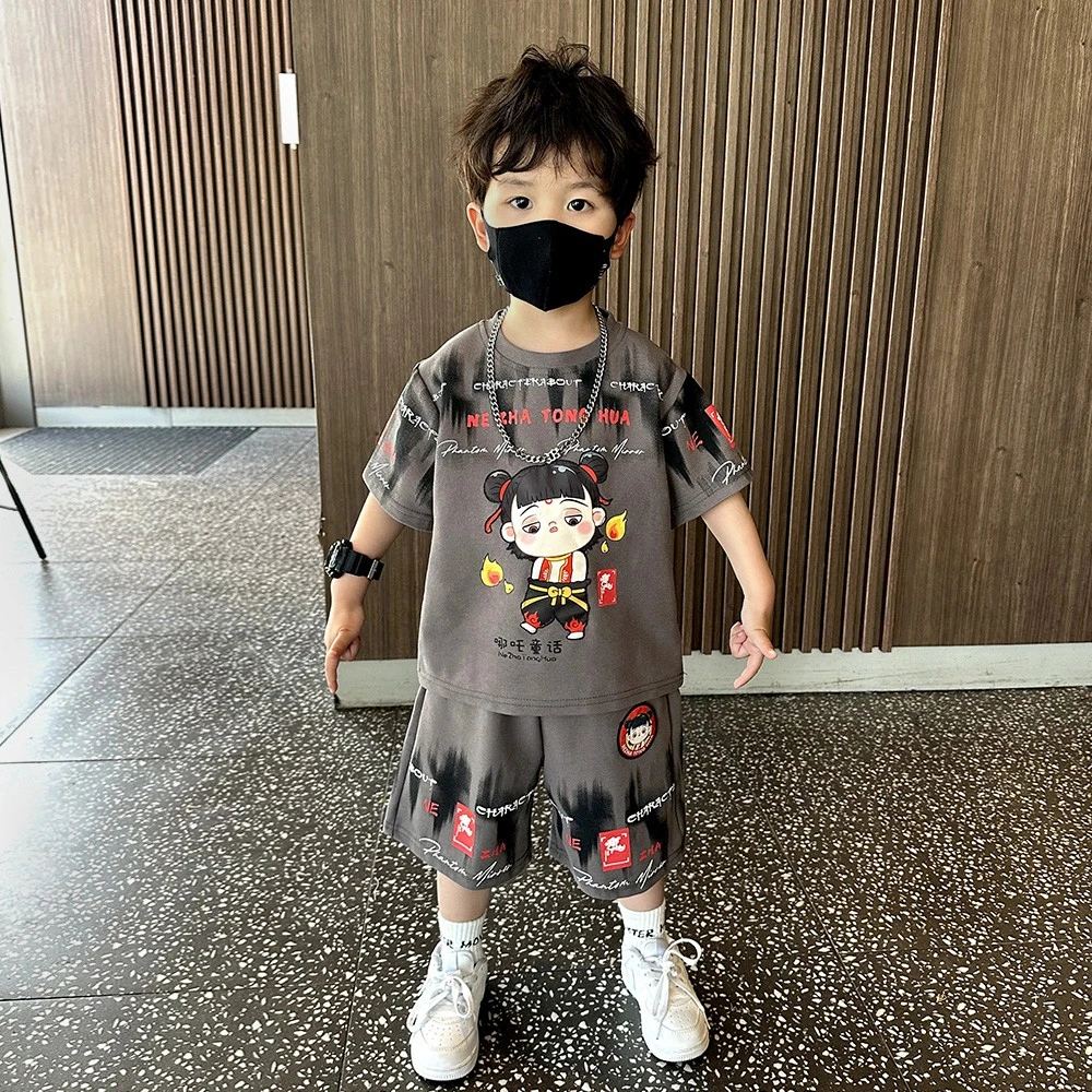 哪吒男童夏装套装2025新款洋帅气宝宝夏季时髦潮儿童短袖短裤衣服