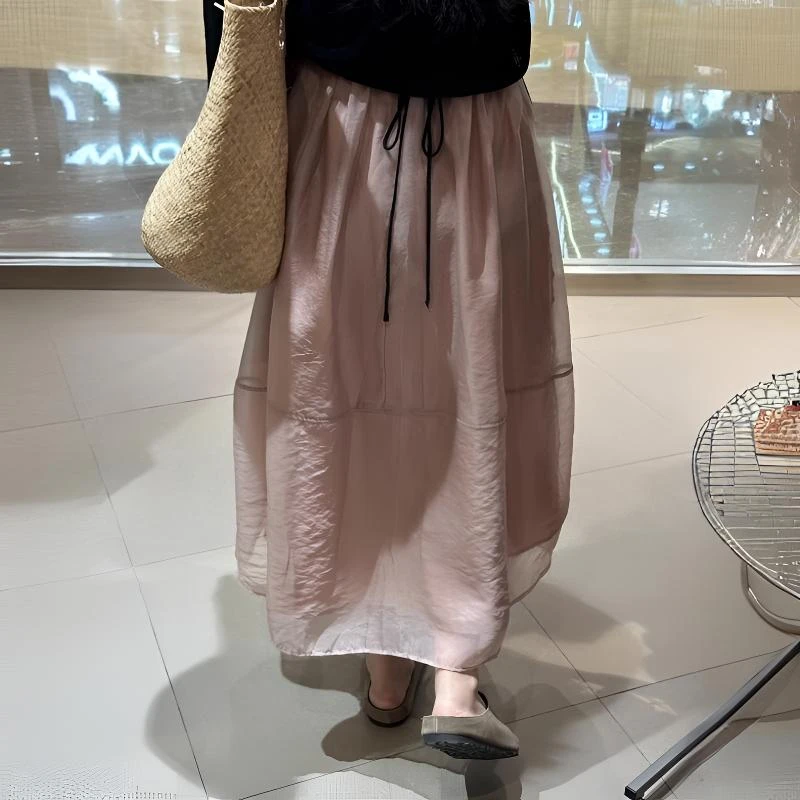 孕妇半身裙外穿休闲夏季薄款气质仙女裙子中长款夏装抽绳遛弯长裙