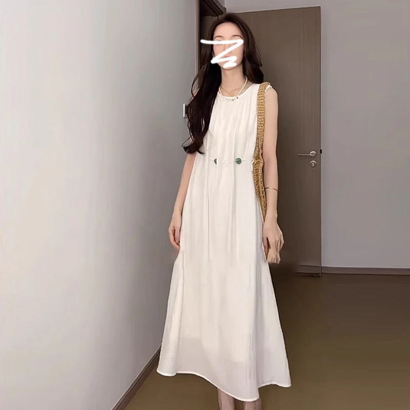 白色连衣裙子女夏季新款2025气质波西米亚民族风度假无袖长裙3473
