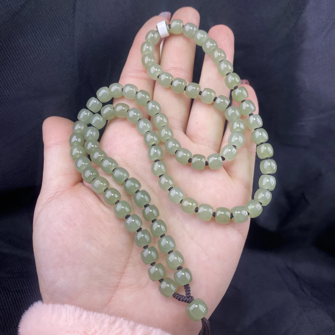高端和田玉直切珠卡7mm珠链吊坠挂绳项链牌子挂绳上档次绿色老型