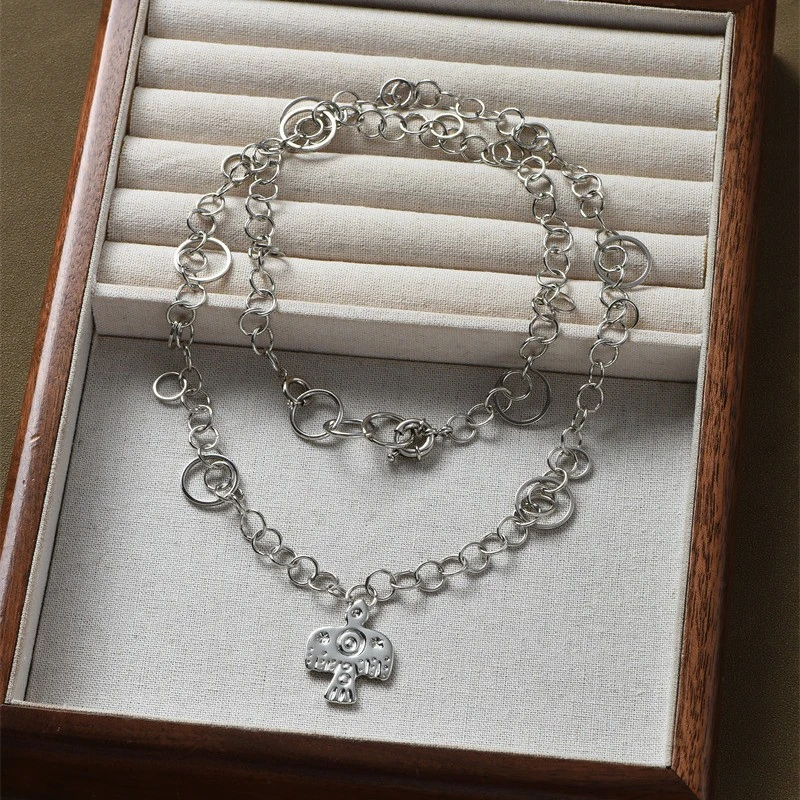 铜项链 银色环扣小鸟吊坠项链女轻奢小众设计气质锁骨链毛衣链