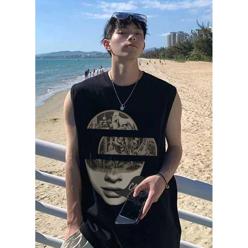 labzaabe痞帅纯棉无袖背心男款夏季潮牌宽松情侣重磅坎肩打底汗衫