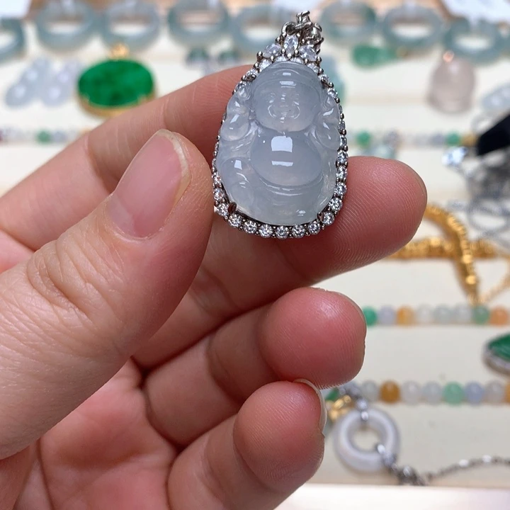 翡翠银S925镶嵌颈饰翡翠财哥