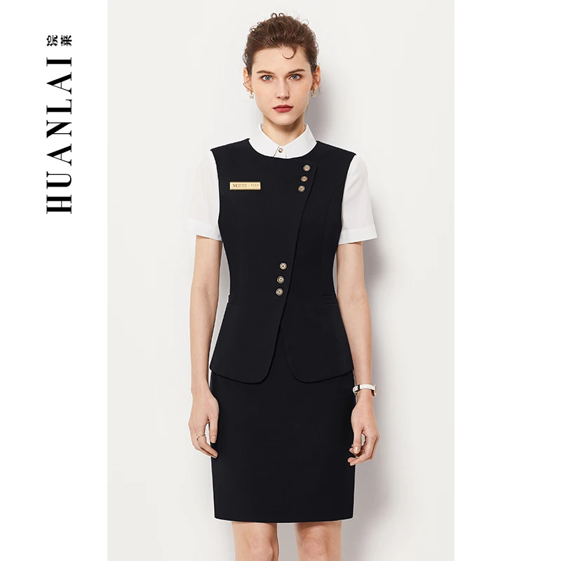 黑色职业马甲套装工作服医美高端酒店美容院前台接待美容师工作装