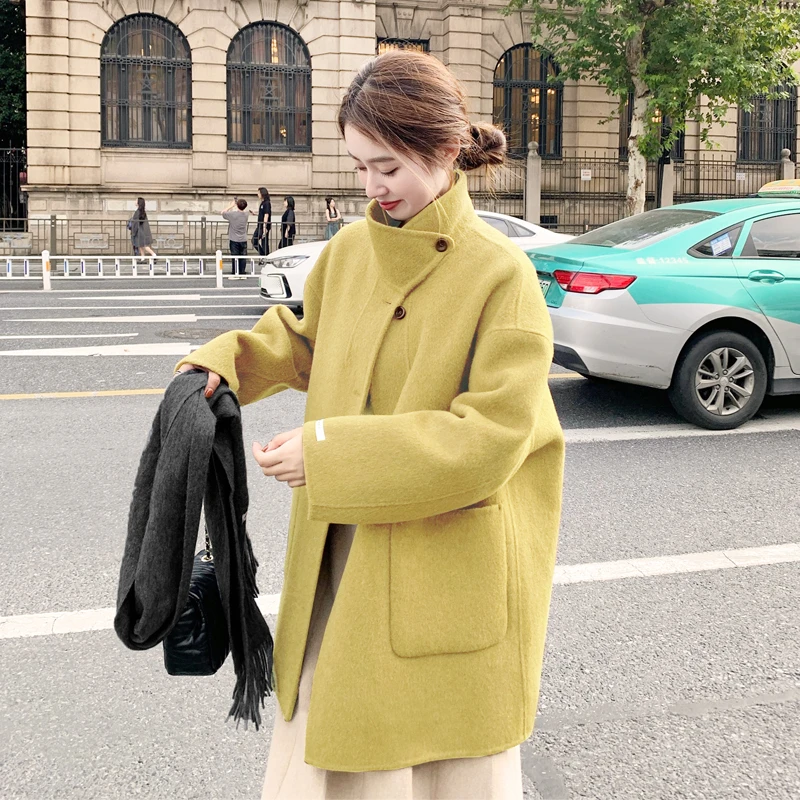 立领双面羊绒大衣女短款小个子2025秋冬季新款100%羊毛呢子外套
