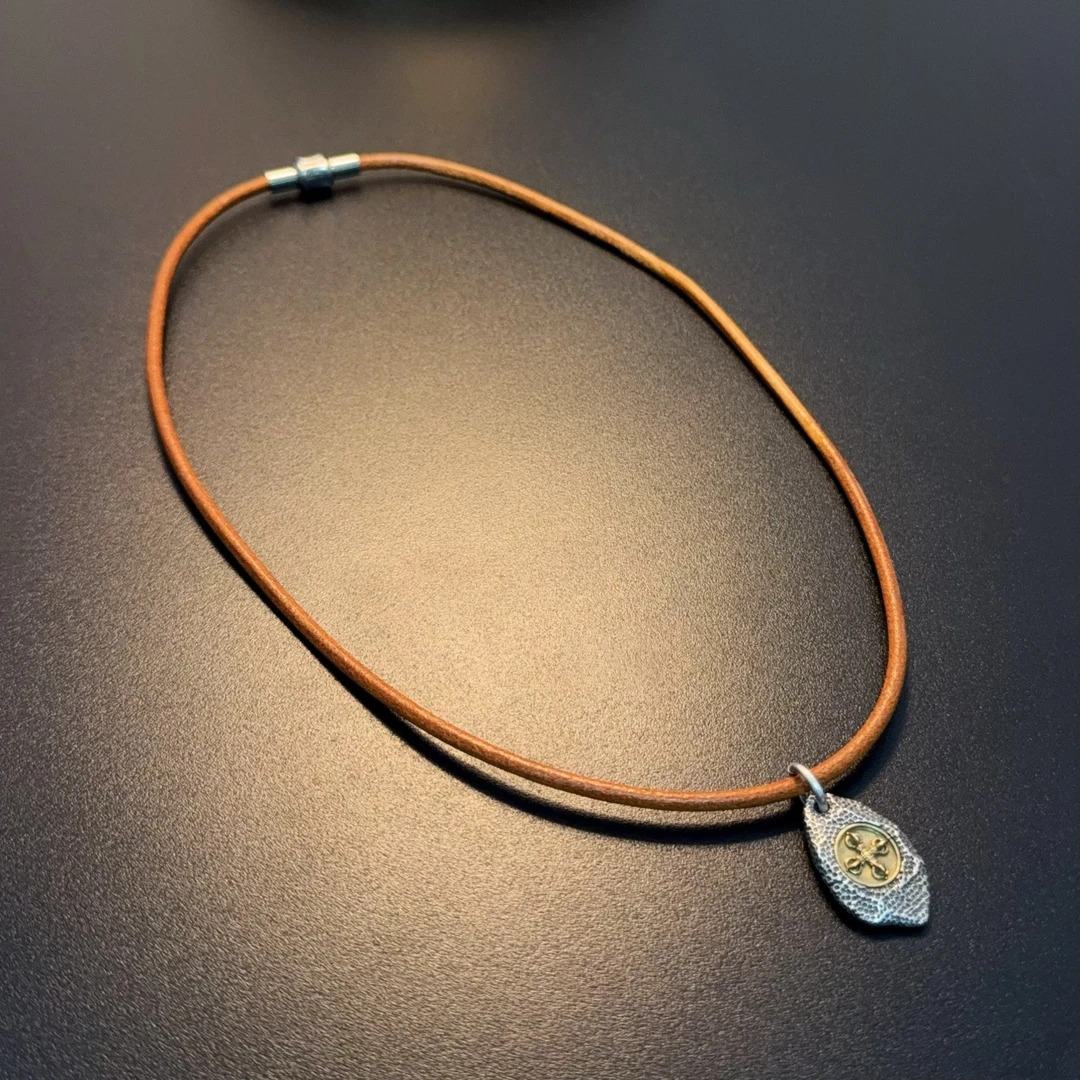 吊坠925银布 黄财神925银项链吊坠可拆卸牛皮绳长项链NEGlc 0676