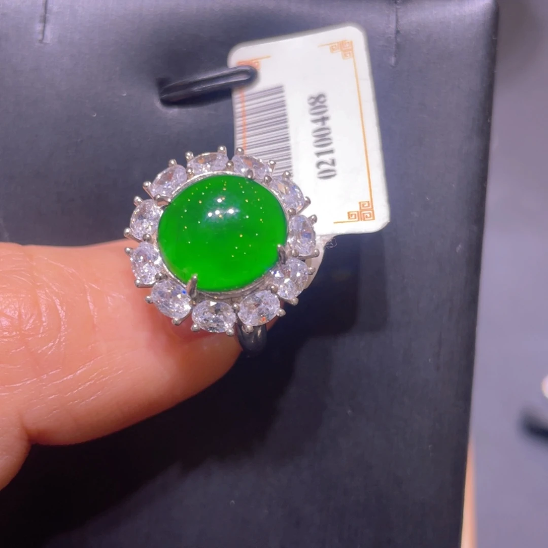 翡翠银S925镶嵌颈饰戒指