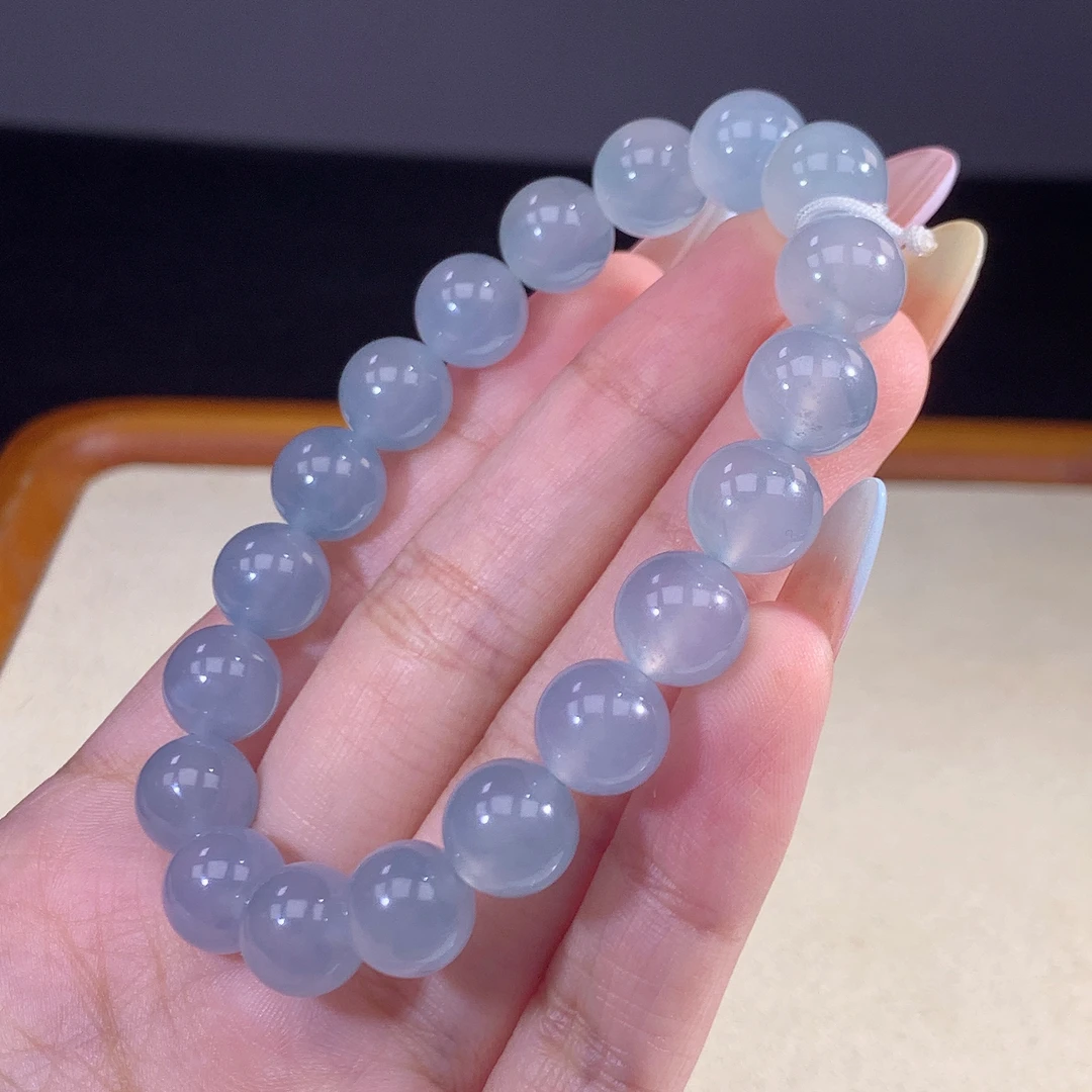 5.17-4-缅甸天然翡翠A货 女款冰蓝手串尺寸:10mm 19颗粒