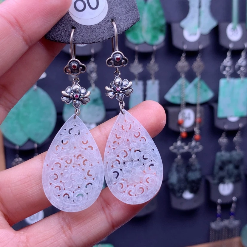 【闪购商品】翡翠银S925镶嵌耳饰j**y