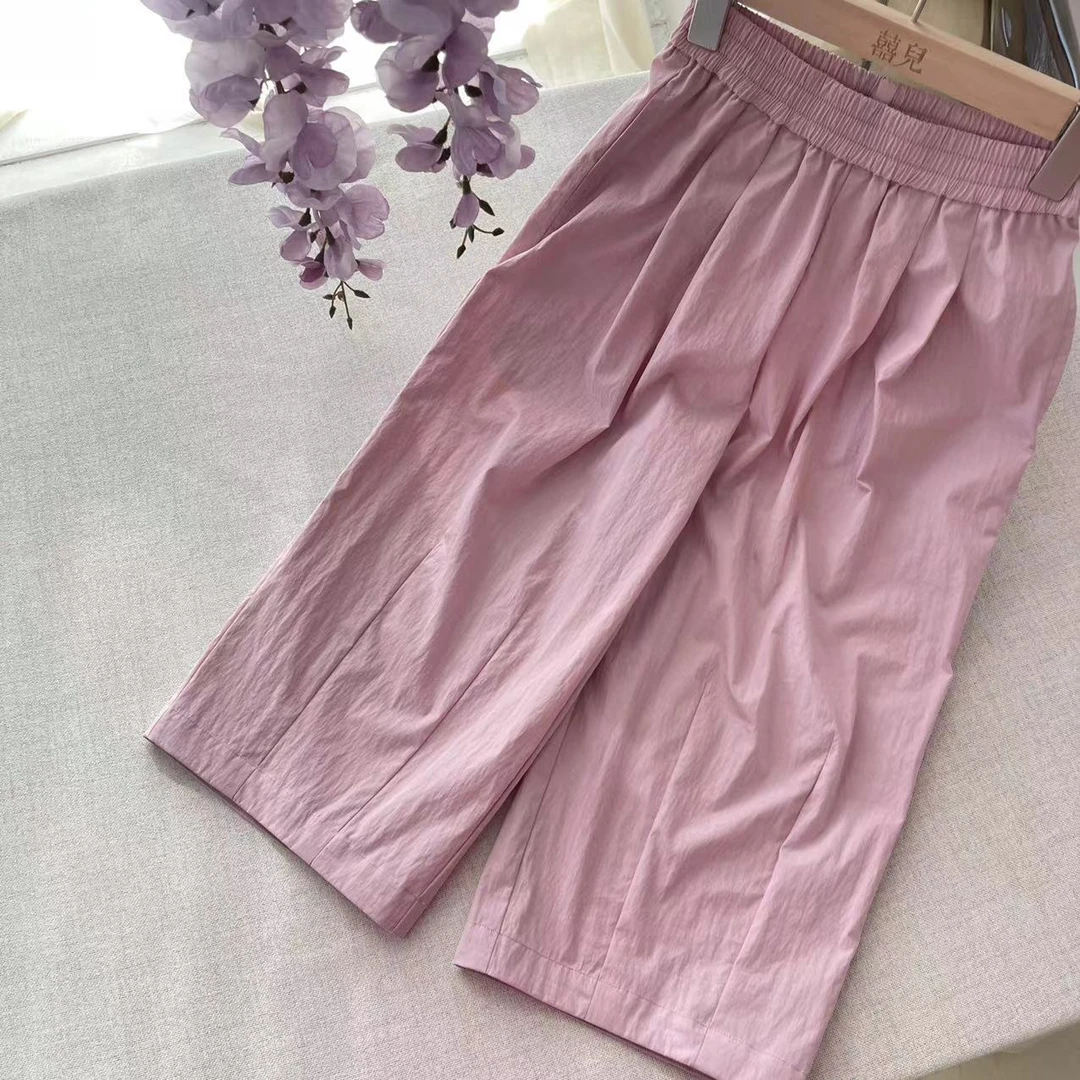 【喜儿定制】X夏季新款时尚休闲百搭粉色直筒奶奶裤女童中大童