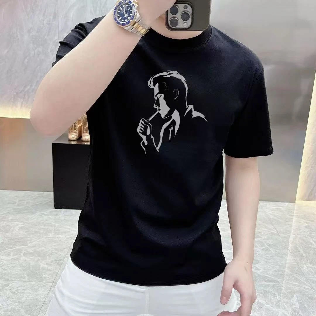 夏季2025潮流轻奢圆领印花半袖百搭T新款时尚帅气男士纯棉短袖t恤