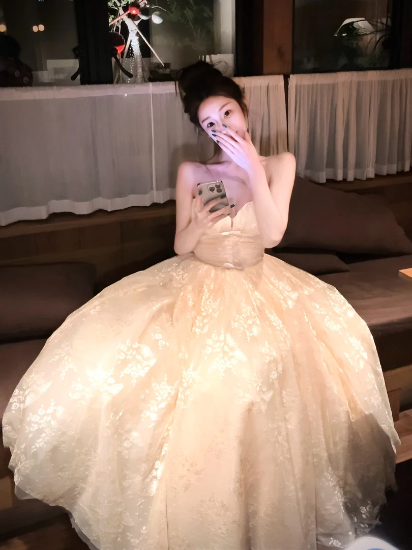 WW定制「浪漫诗集」法式轻奢时尚气质显瘦修身秋冬大纱裙连衣裙