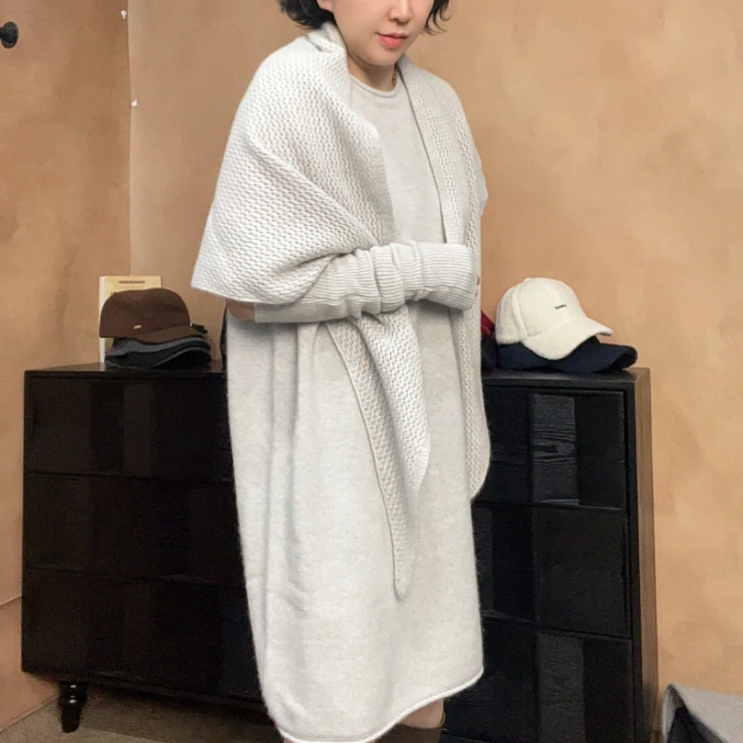2025法式绵羊毛【连衣裙】女时尚宽松上衣高级气质显瘦花漾粉霞设计