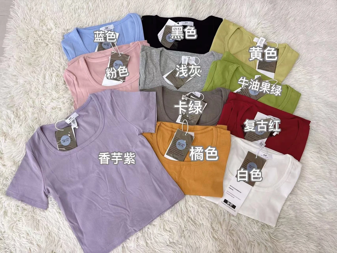 WR016百搭方领短款时尚百搭糖果色小上衣