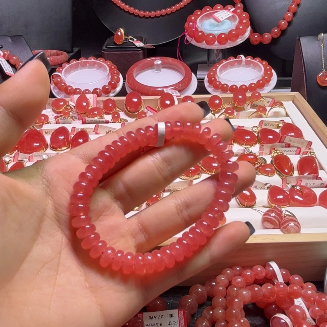 菱锰矿（红纹石）18K金镶嵌手串算盘珠8.5mm